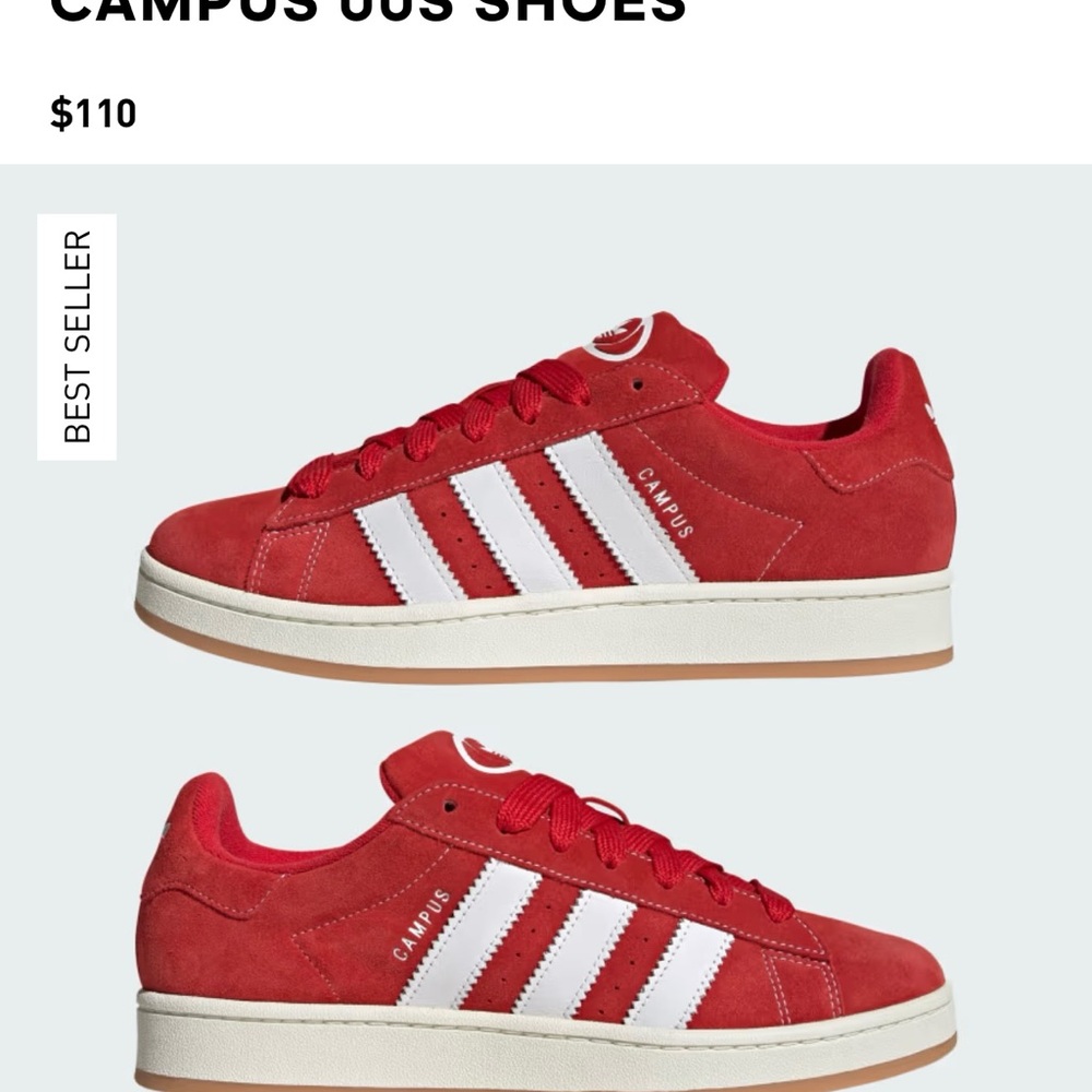 Adidas Red Campus Sneakers with White Stripes
